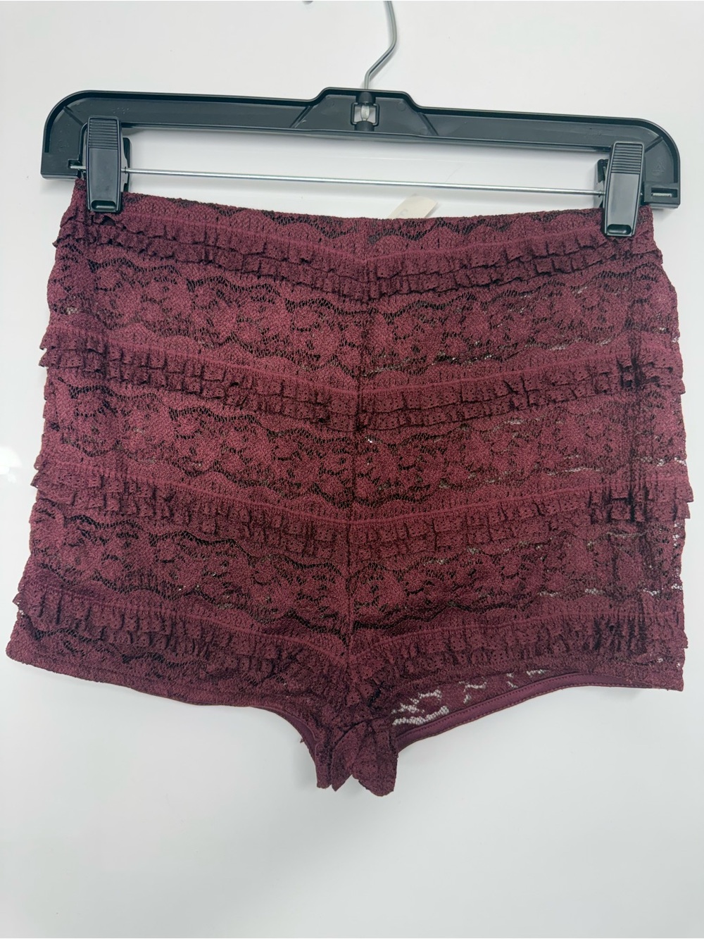 Missguided+ Burgundy Lace Ruffle High Waist Shorts